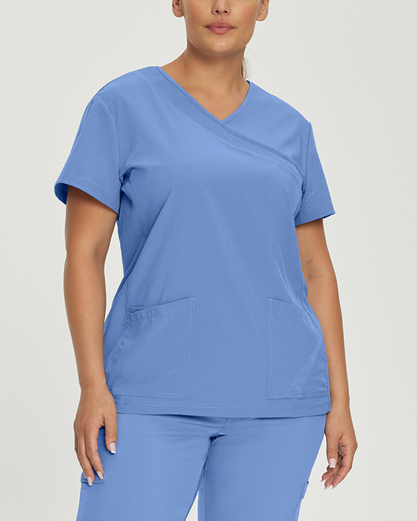 Photo of White Cross Scrubs Mock Wrap Solid Top Color Ceil Blue Main Vue 014