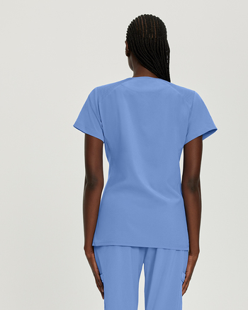 Photo of White Cross Scrubs Mock Wrap Solid Top Color Ceil Blue Back Vue 011