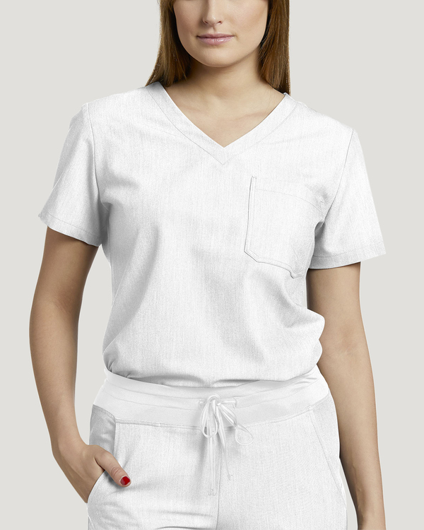 Photo de l'uniforme White Cross 794 Haut V Tess encolure en V  Poche Poitrine Couleur Blanc  Vue Principale 2