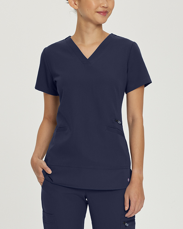Photo of White Cross Scrubs V-Neck Top With Zip Pocket Color Navy Main Vue 004