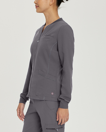 Photo of White Cross Scrubs V-Tess Jacket - Jersey Collar Color Dark Pewter Side Vue 005